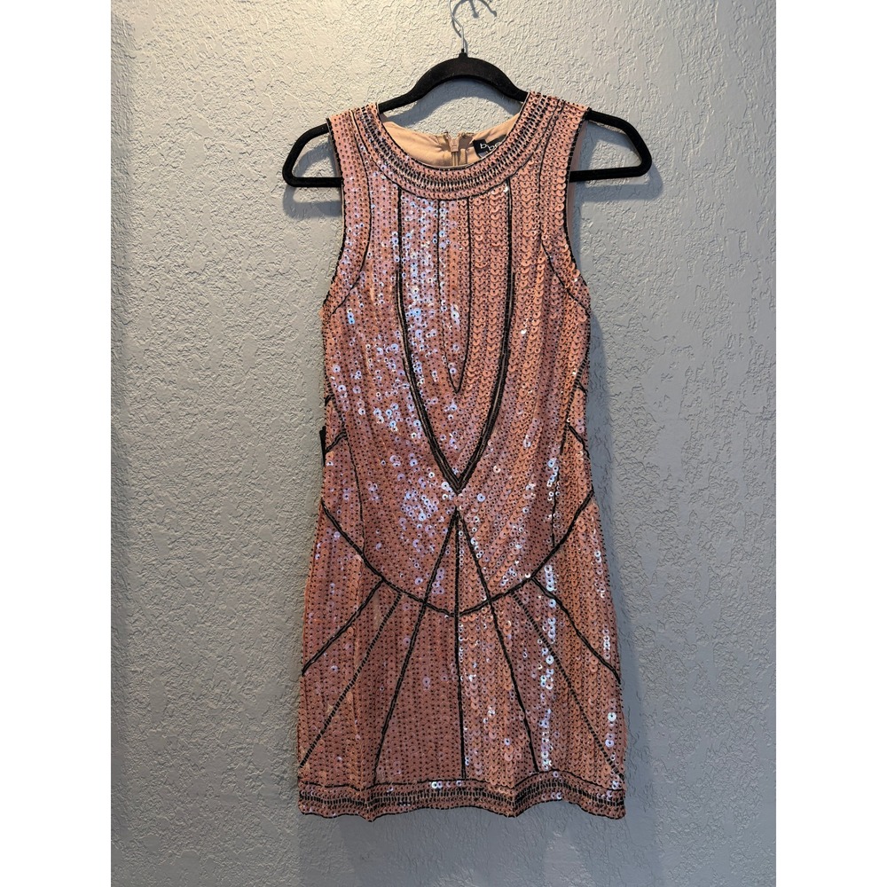 Bebe Limited Edition Peach Sequin Beaded Art Deco‎ Mini Dress Mens Size 2 NWT
